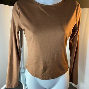 Brown Long Sleeve Stretch Basic Top – Size Small